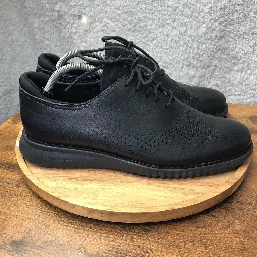 Cole Haan 2.ZeroGrand Oxford Mens 10M Black Leather Laser Cut Dress Shoes